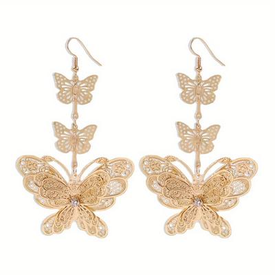 1 Pair of Golden Hollow Butterfly Earrings, Fashionable Jewelry, Suitable for Daily Wear