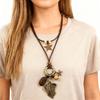 Artisanal Crafted Beaded Leaf Necklace Soft Wax Cord Multi Material Layering Design Versatile Jewelry Gift