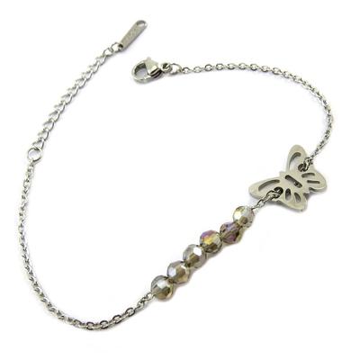 [P4885] - Silver Grey 'Butterfly' Steel Bracelet - 13x10 Mm