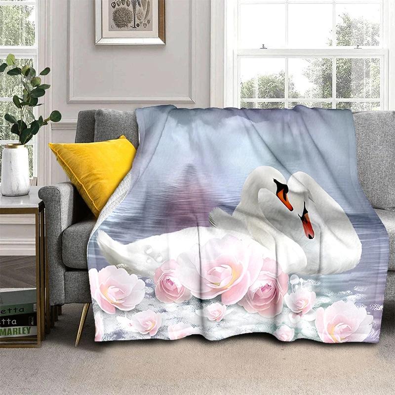 Romantic Swan Themed Blanket Couple Soft Flannel Blanket Holiday Gifts Air Travel Blanket