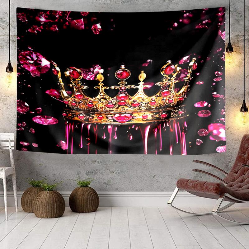 Pink Crown Sparkle Majesty Tapestry, Unique Design Tapestry, Wall Decor for Bedroom,Livingroom, Playroom,Heartwarming Fan Holiday Gifts