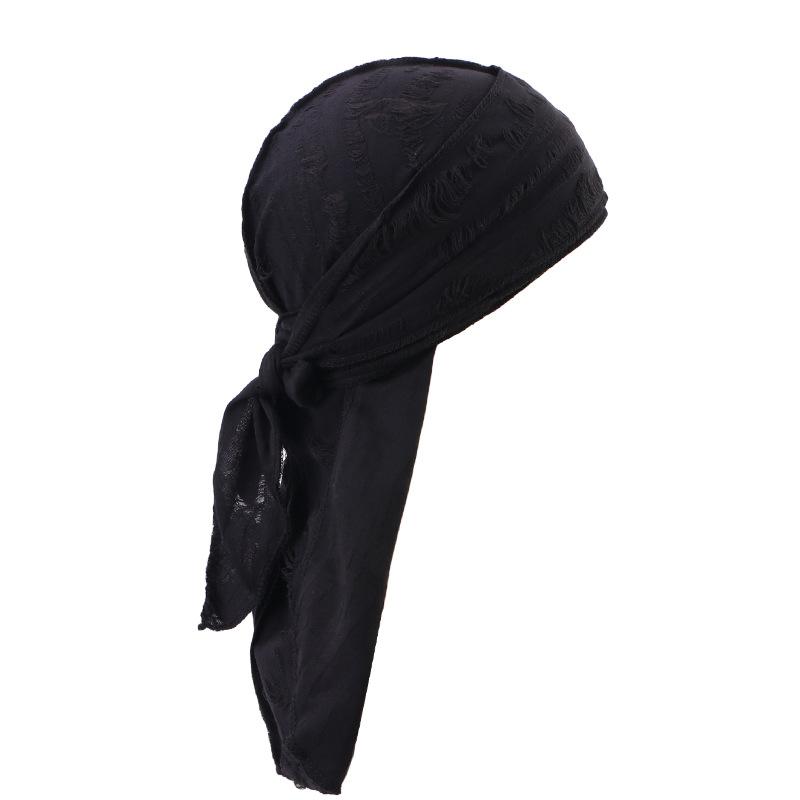 Men's Distressed Street Pirate Style Durag Head Wrap,Breathable Casual Streetwear Bandana with Double Long Tail Strap Pirate Hat