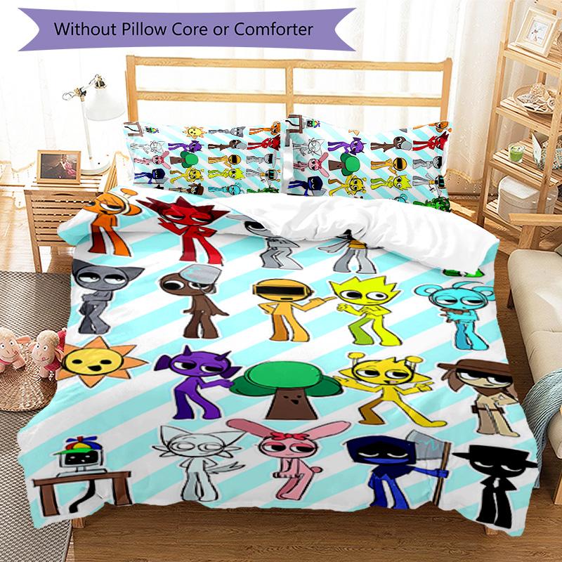 3pcs Sprunki9 pattern bedding set duvet cover set includes duvet cover &pillowcases, perfect all season bedroom decoration & gift