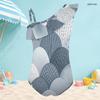 Girls One Shoulder Ruffle One Piece Grey Printed Swimsuit