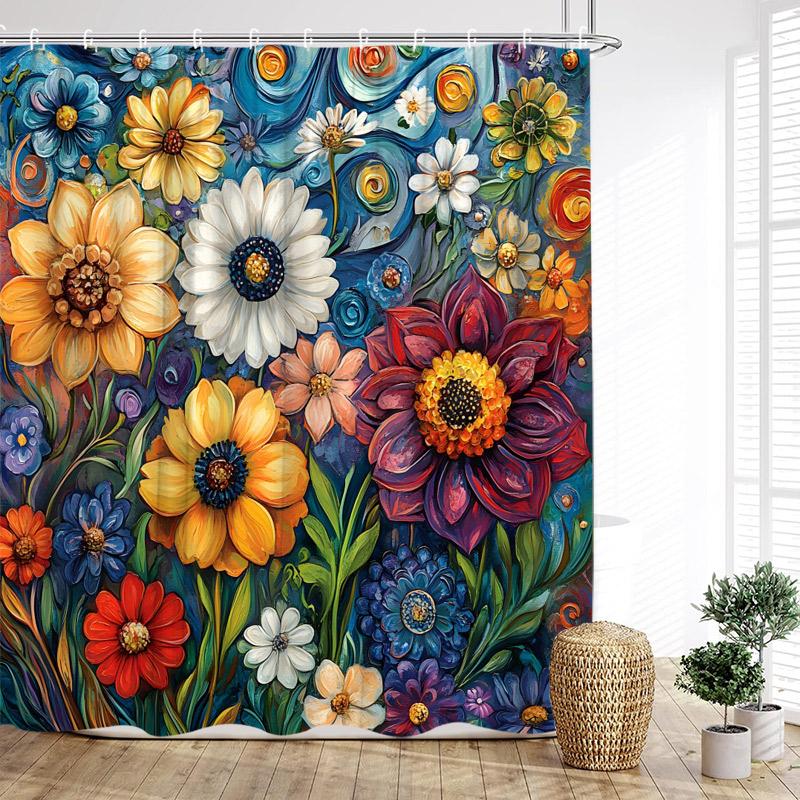 Vintage Boho Floral Shower Curtains Colourful Flowers Botanical Pattern Modern Polyester Fabric Home Bathroom Curtain Decor Set