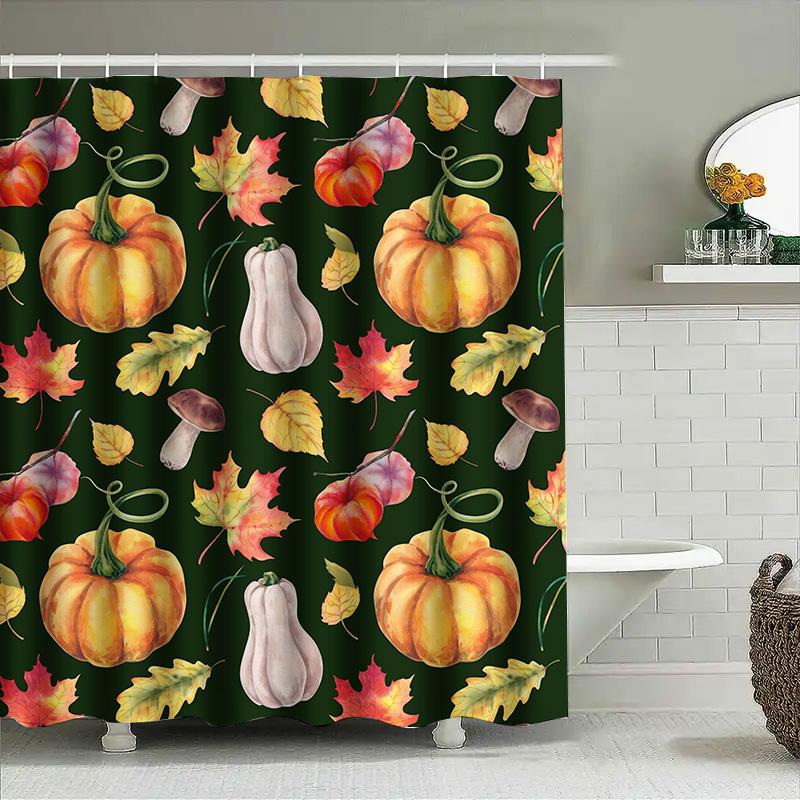 

Tuniu Autumn Leaves Pumpkin Watercolor Shower Curtain Decorative Fall Bathroom Decor W60H190(CM)-1 Pcs