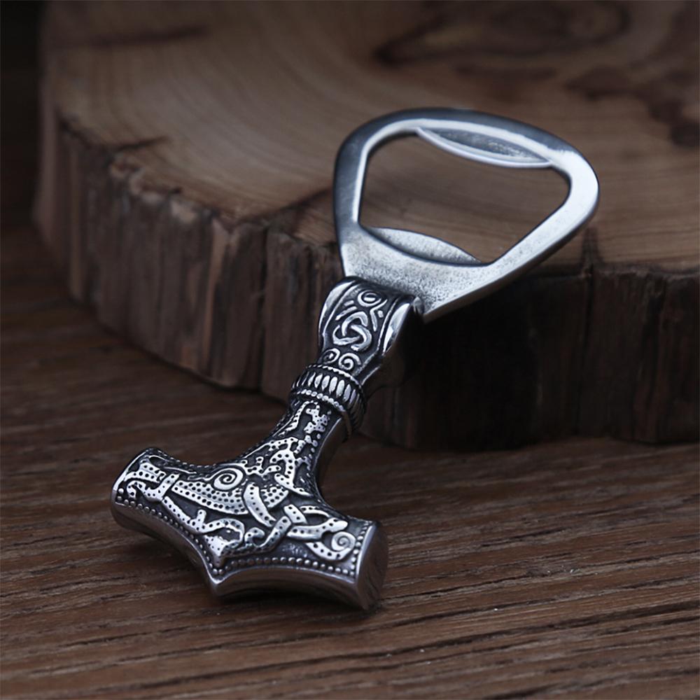 Fashion Vintage Viking Thor's Hammer Bottle Opener Punk Stainless Steel Nordic Rune Corkscrew Cool Gift Accessories