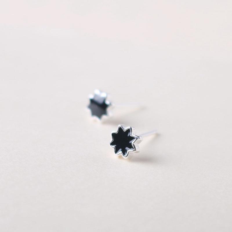 

S925 Sterling Silver Black Drip Oil Cherry Heart Sun Stud Earrings with Silicone Ear Backs, Korean Style. 925 Silver
