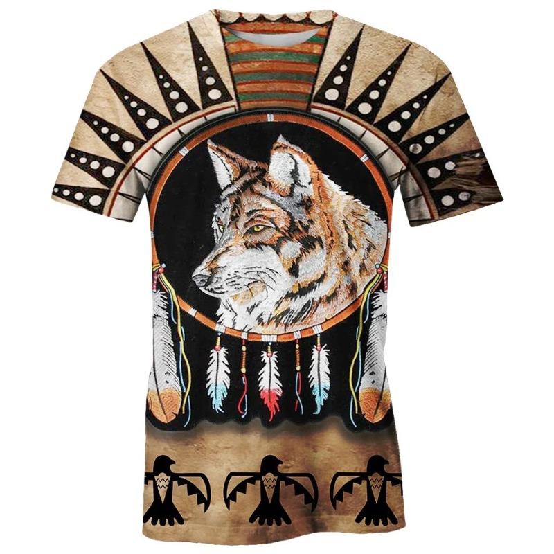 Men's 3D Printed T-Shirt Short Animal Wolf Print Sleeve O-Neck Pullover casual top