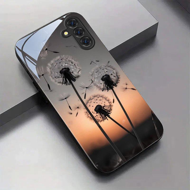 Dandelion Floating Fluff Pattern Tempered Glass Phone Case For iPhone 17 16 15 14 13 12 11 Pro Max 17 Air 7 8 Plus XR XS X Cover