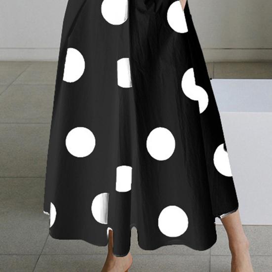 Women's Boho One Button Wrap Shirt Dress Polka Dots Print Long Sleeve Maxi Dress Lapel Collared V-neck Long Swing Dress