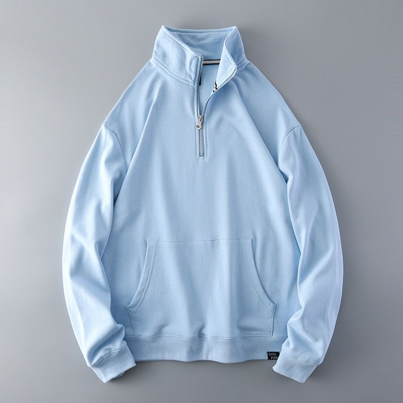 Half Zipper Sweatshirt Men s American Retro Heavy Weight Terry Spring and Autumn Stand Collar Trendy Export Export Tail Single Men s Clothing Outwear Light Blue XL