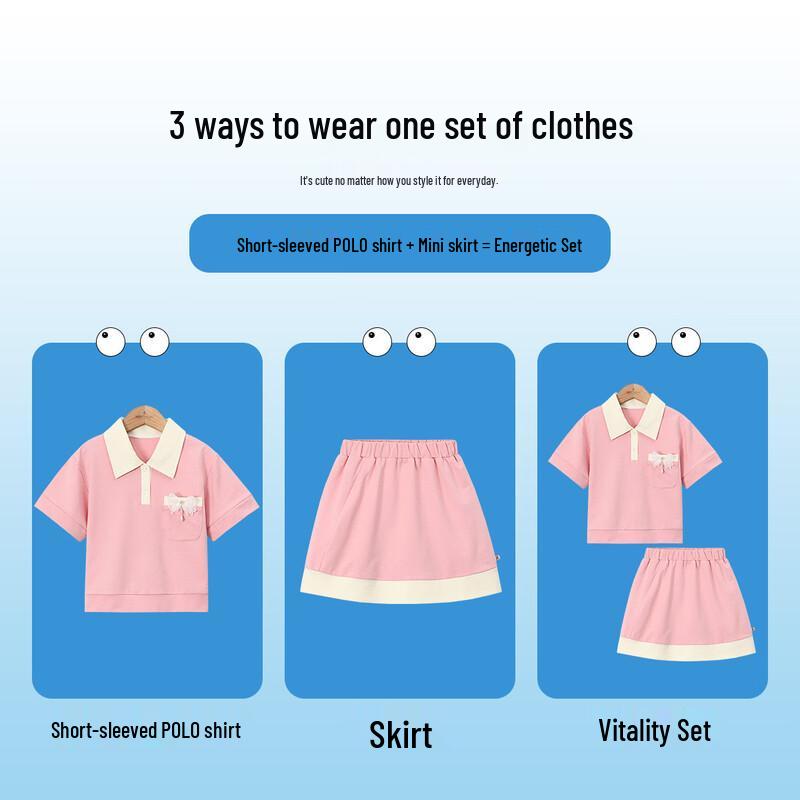 Girls' Summer Casual Sporty Polo Shirt and Skirt Set