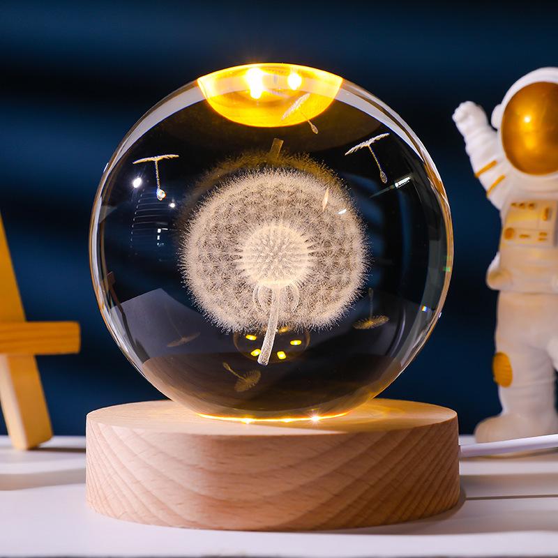 Flickering Crystal Ball Night Light with Engraved Solid Wood Base - Perfect as a Birthday Gift or Creative Graduation Ornament.