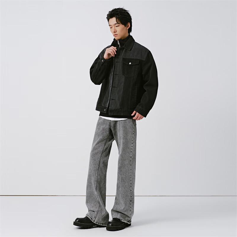 Mark Fairwhale Men's Loose Fit Color-block Thick Denim Jacket