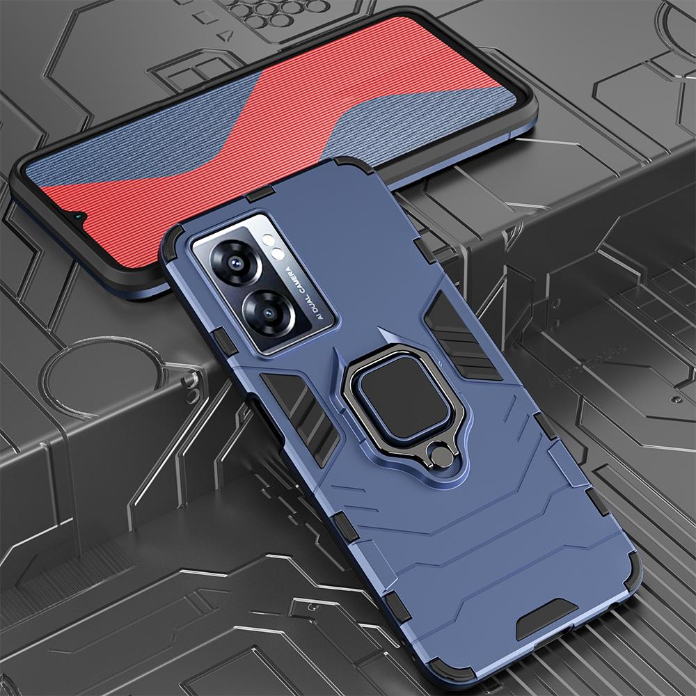 KEYSION Shockproof Armor Case for OPPO A77 5G A57 4G Silicone+PC Metal Ring Stand Phone Back Cover for Realme Q5i V23 5G