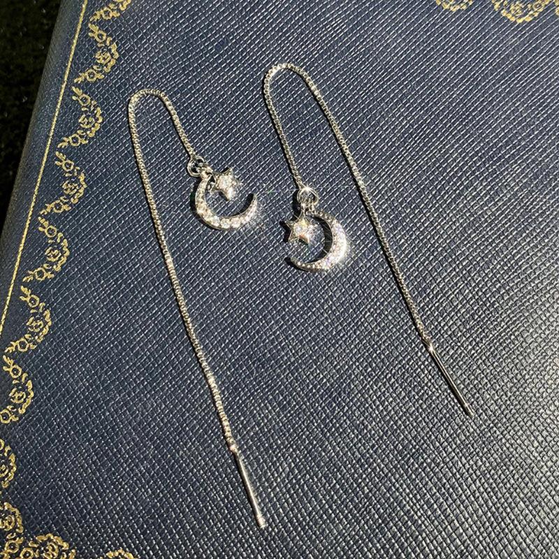 Tassel new long stud earrings for women, star and moon chain earrings, sweet design style jewelry