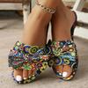 Fashion Women Slippers Ethnic Style Printed One-Line Beach Slippers Casual Bohemian Flat Sandals Sexy Vacation Shoes Women Slides Women