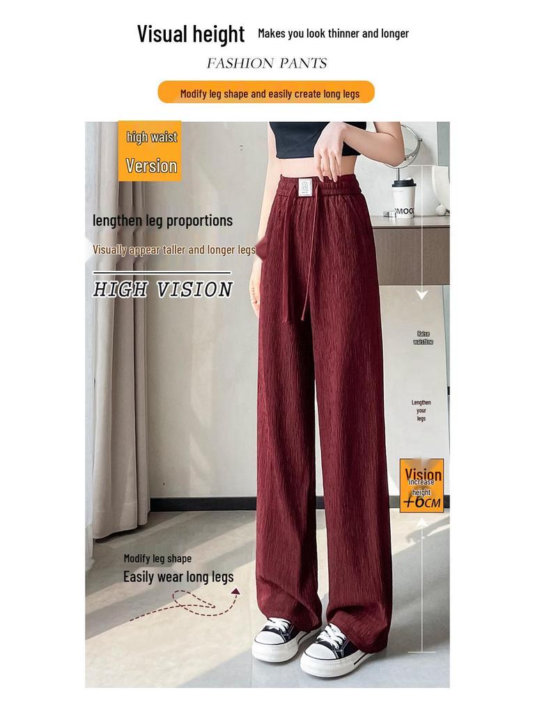 Pleated High Waist Fleece-Lined Wide Leg Pants for Women - Autumn Winter Slimming Plus Size Casual Wear