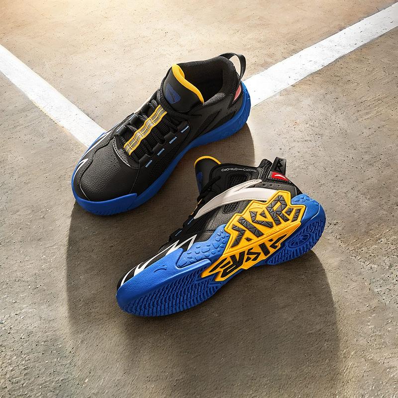 Anta Kids Cement Krypton Professional Basketball Shoes Kids Sneakers Black Blue Yellow A12441107-2