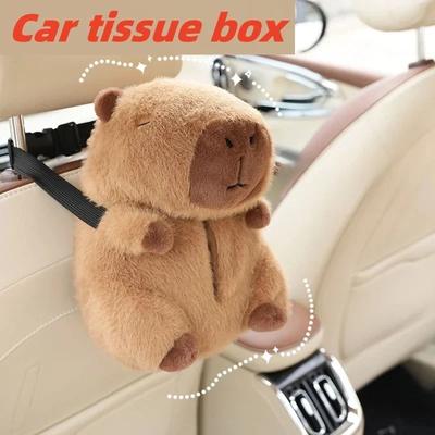 Car Tissue Box Cute Plush Capybara Capybara Car Armrest Box Pumping Paper Box Multi-functional Hanging Pink Paper Bag