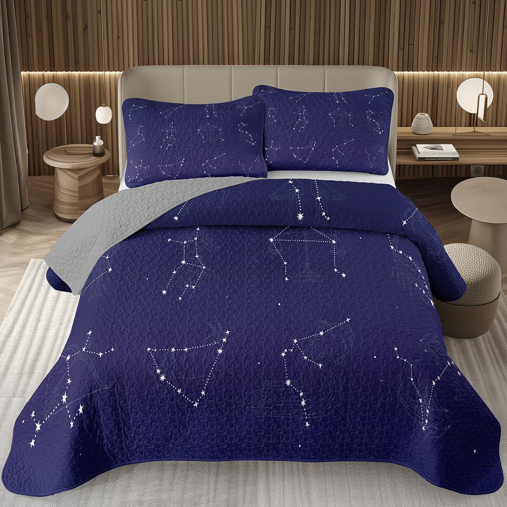 12 Constellation Astrology Bedspreads Zodiac Coverlet Boho Exotic Twin King Bedding Set Reversible Grey Quilted Bedspread Cover