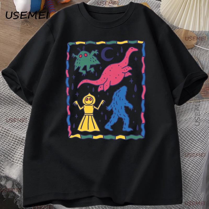 Colorful Cryptids T Shirt Man Cute Animal Printed T Shirt Casual Cotton Round Neck Tops Harajuku Streetwear Clothes