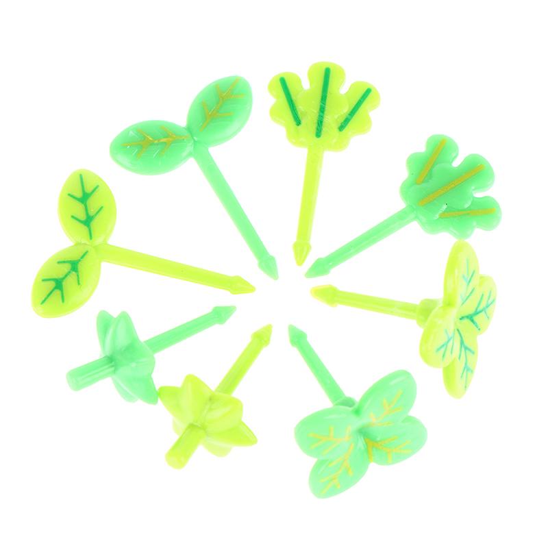 8Pcs Fruit Fork Toothpick Leaves Plastic Decoration Lunch Box Bento Accessories