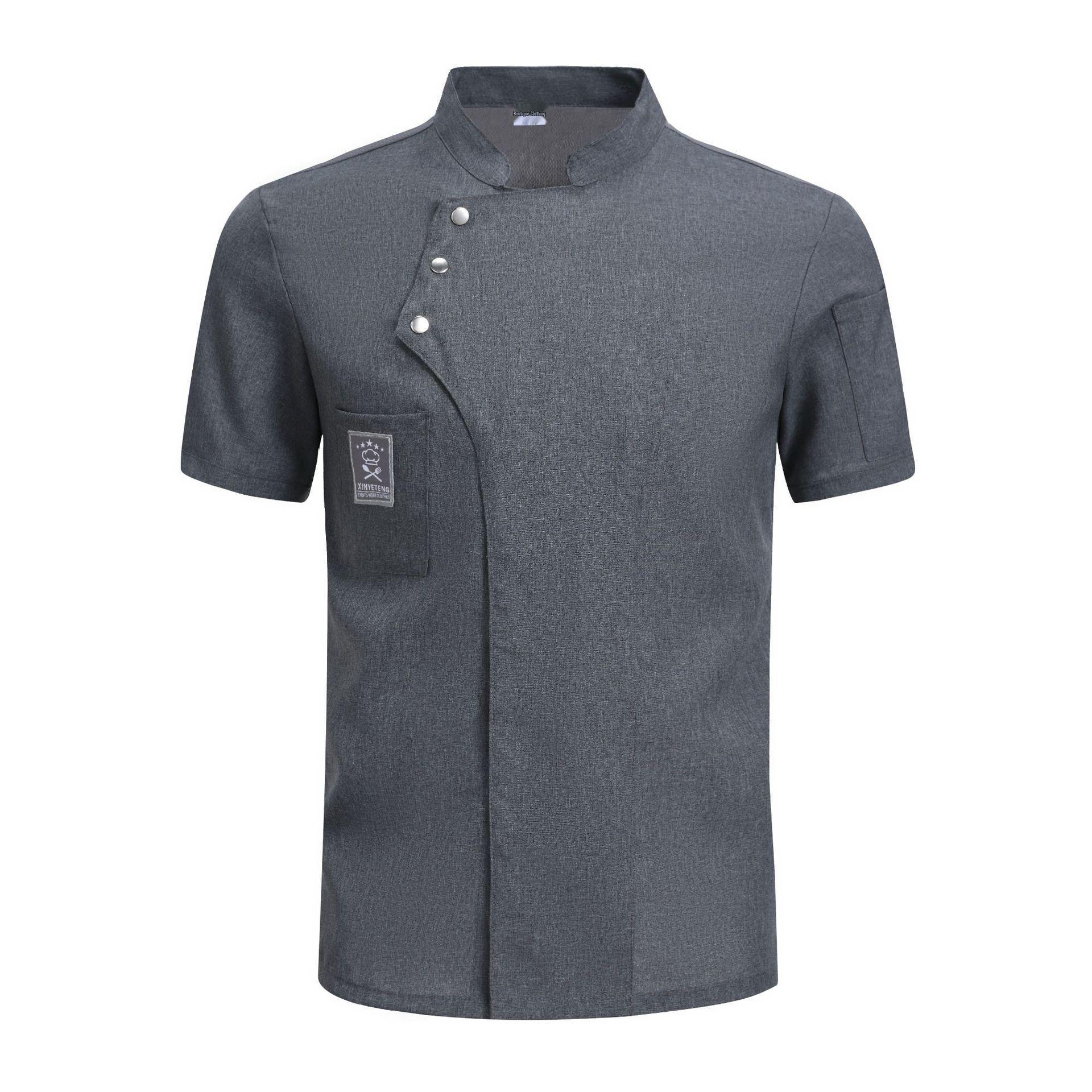 

Cross-Border Style Chef Uniform: Moisture-Wicking, Custom Logo, Summer Three-Button Workwear Top L