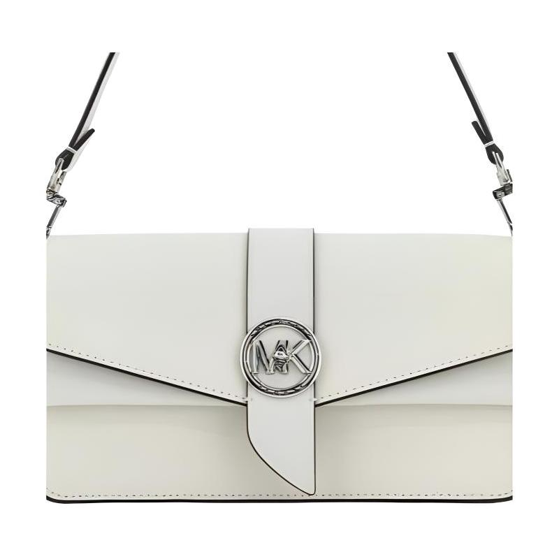 Michael Kors Greenwich Solid Silver Letter Logo Logo Flip Hardware Buckle Saffiano Leather Envelope Bag Shoulder Bag Medium Women's White