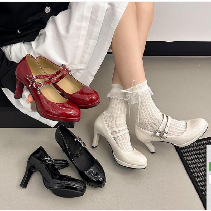 Designer Luxury Patent Leather Thick Heel Women Mary Jane Shoes Fashion Belt Buckle Shoes Ladies Elegant Dress Dancing Pumps