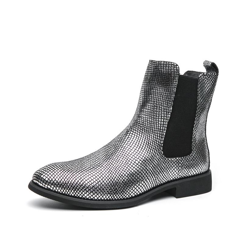 Men s High-Top Leather Martin Boots: Autumn/Winter Pointed Toe Motorcycle Work Boots 41 серебряный