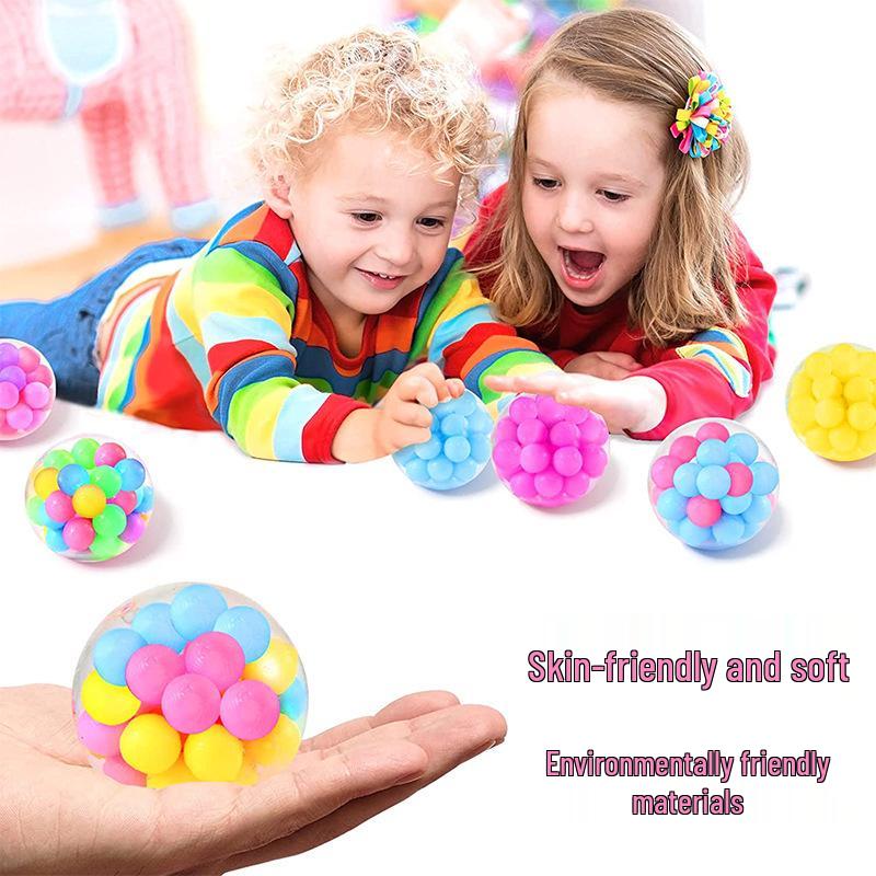 Rainbow Beads Stress Ball: Soft Rubber TPR Squeeze and Pinch Decompression Toy
