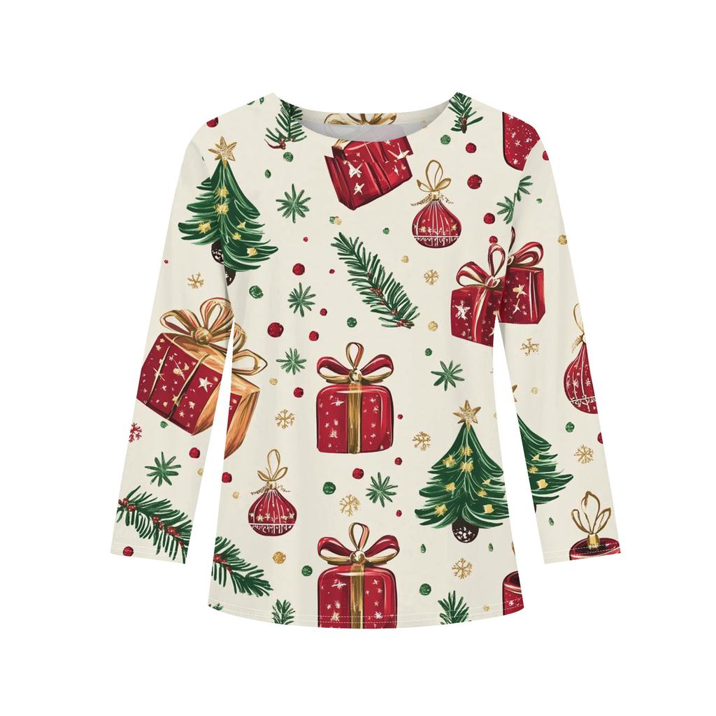 Christmas Day Girls Long Sleeve T Shirts Kids Fall Tops Crewneck Printed Basic Tees