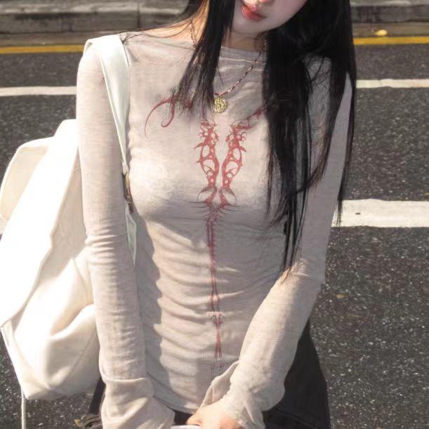 90s Vintage E-girl Emo Clothes Fires Graphic Print Y2K Grunge T-shirt Women Harajuku Retro Long Sleeve Tee Goth Punk Streetwear