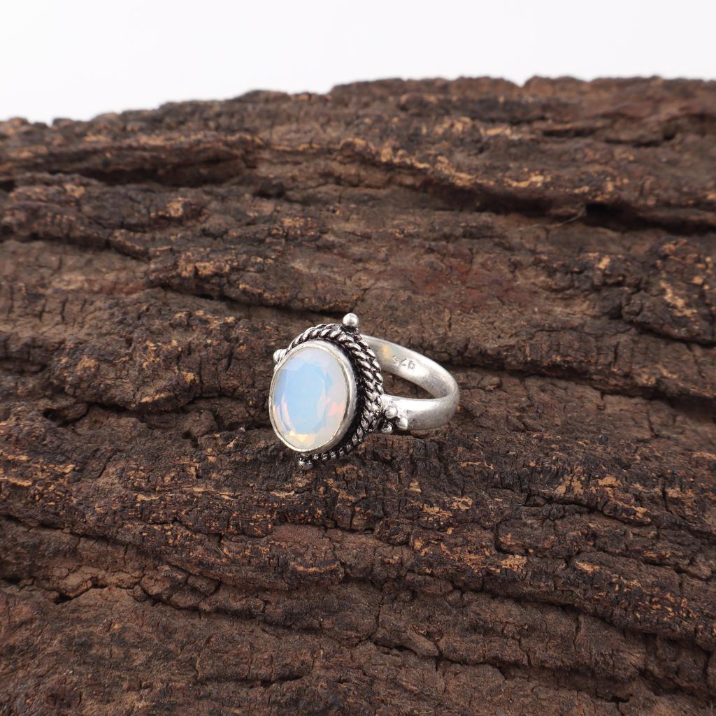 Milky Opal Ring, Handmade Gemstone Ring, 925 Solid Sterling Silver Jewelry Dainty Ring, For Engagement Gift
