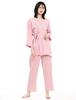 SISOFTLY Women's Washable Summer Kimono Set, Yukata and Jinbei, Double-Layered Shijira Weave with Gauze, Solid Color, Open-Front, and Pajama Set (L, P