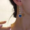 Blaue Kristall-Liebesohrringe Damen Leichter Luxus High-End Lange Dünne Ohrringe Temperament Vielseitige Ohrringe