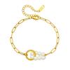 Gold Tone Paperclip Chain Bracelet with Pearl Flower Charm
