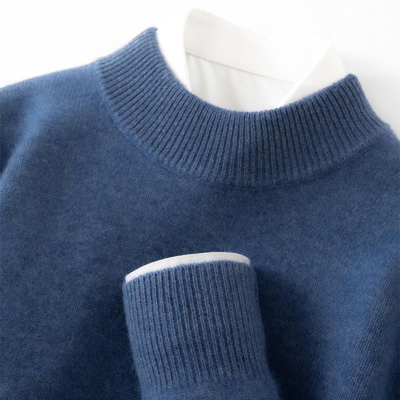 Solid color cashmere shirt semi-turtleneck new solid color versatile pullover sweater knitted sweater warm inside