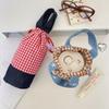 Water Bottle Holder Water Bottle Cover Grid Small Storage Bag Cute Drawstring Canvas Cup Bag  Girls