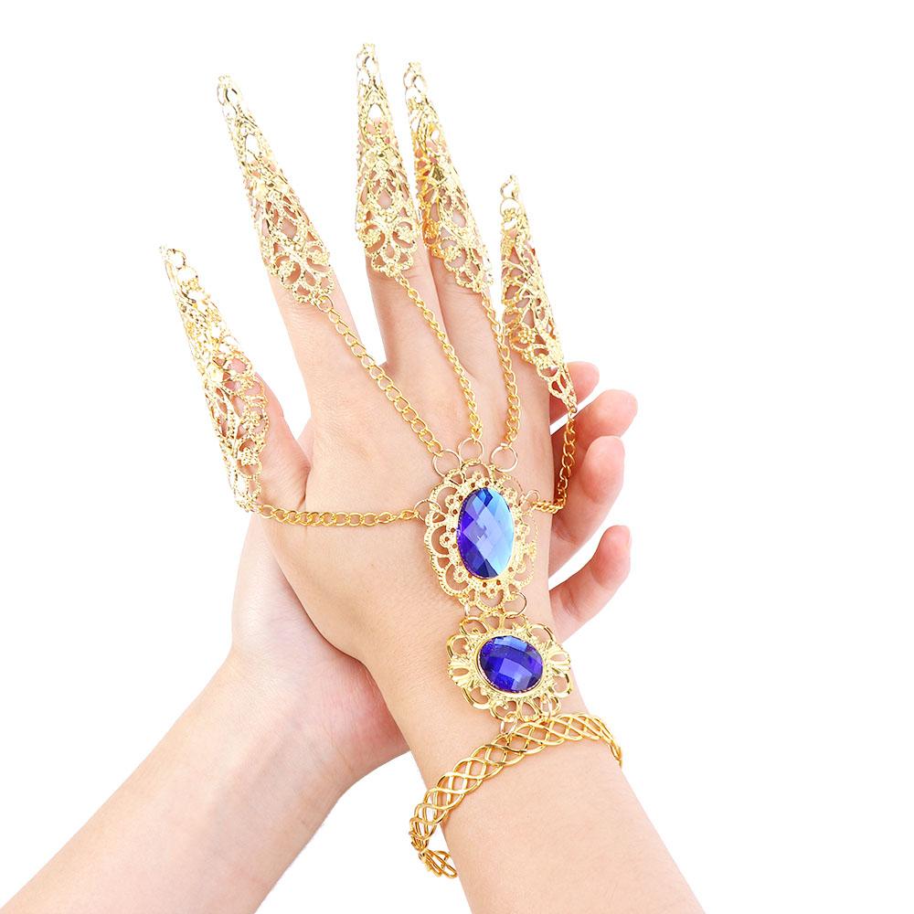 Tip Protection Hollow Red Gem Knuckle Rings Nail Rings Belly Dance Bracelet Golden Finger Bracelet