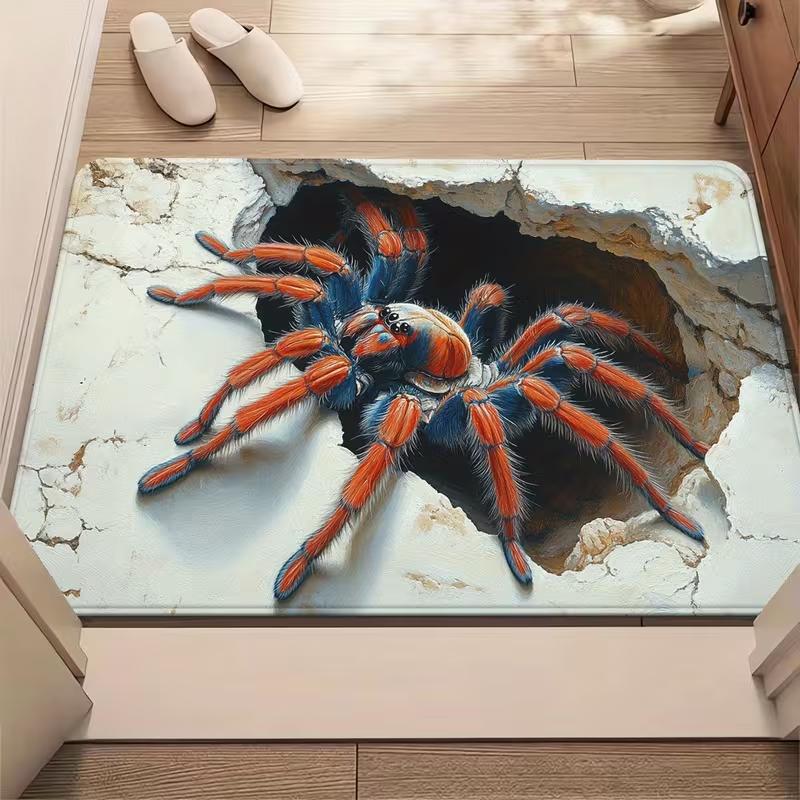 

3D Illusion Spider Doormat Realistic Spider Hole Design Rug Soft Non-Slip Home Decor Mat Bedroom Kitchen Hallway Entrance Carpet 50X80cm