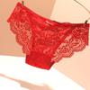 Women's Sexy Red Lace Wedding Low-Waist Triangle Panties with Cotton Crotch