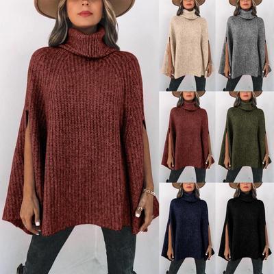 Women's Fashion Fall/winter Solid Color Turtleneck Cape Loose Sweater