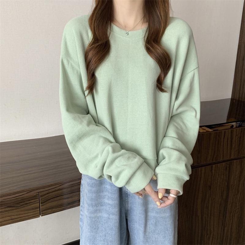 Autumn and Winter Women Fashion Crop Sweater Loose Solid Pullover Tops
