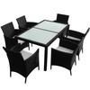 VidaXL Mobilier à dîner jardin 7 pcs avec coussins Résine tressée Noir
