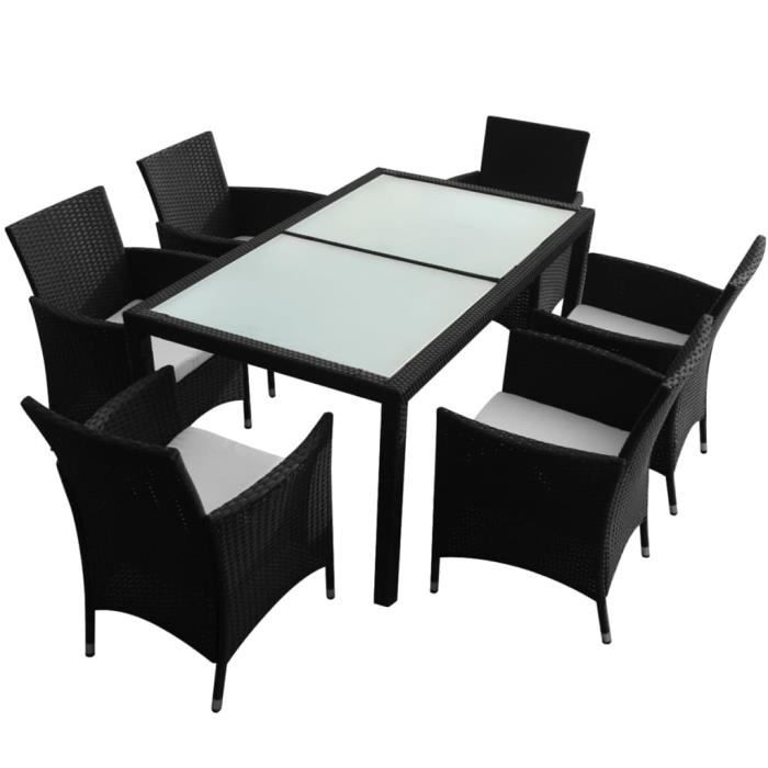 VidaXL Mobilier à dîner jardin 7 pcs avec coussins Résine tressée Noir
