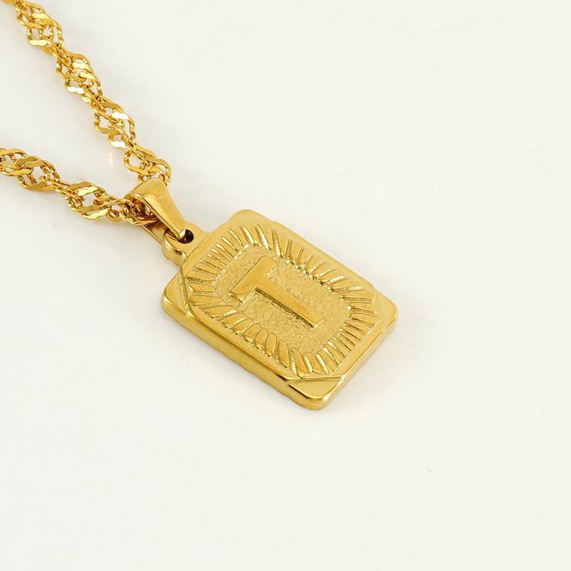 Men's 18K Gold Square Stainless Steel Alphabet Pendant Necklace