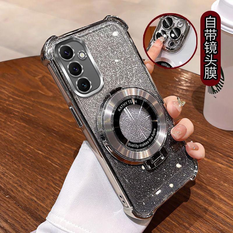 Wstrząsoodporne Brokatowe Platerowane Magnetyczne Etui z Uchwytem Dla Samsung Galaxy A05 A05S A04 A04E A03S A02S A03 A02 A51 A71 A21S A31 Cover